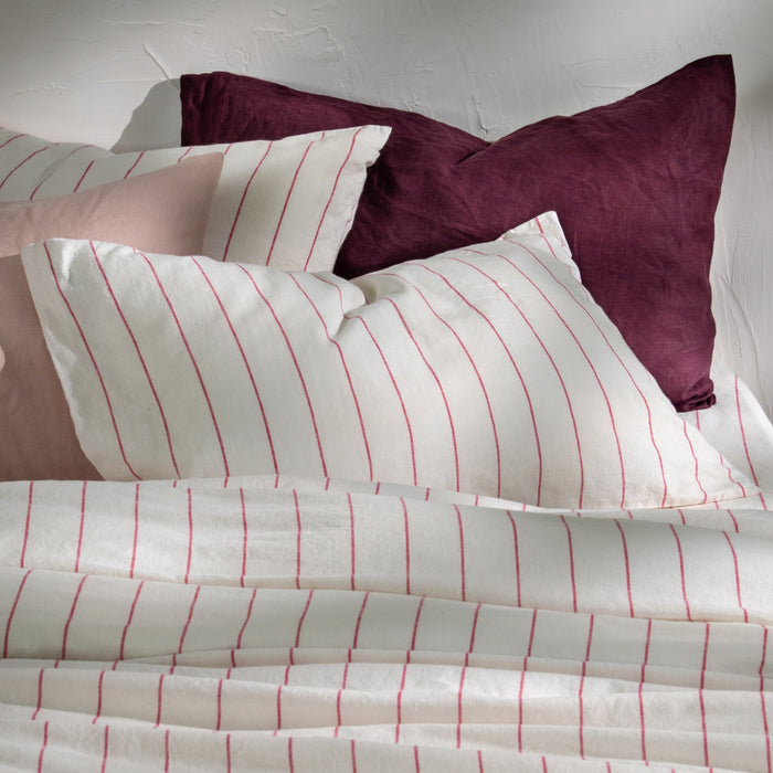 White/Fuchsia Pinstripe Linen Cotton 30cm Standard Fitted Sheets