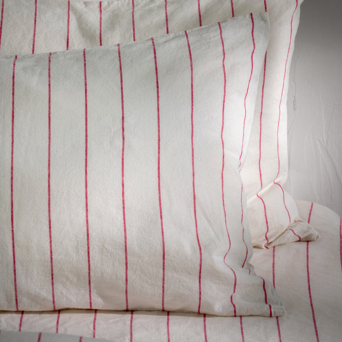White/Fuchsia Pinstripe Linen Cotton Blend Bedding