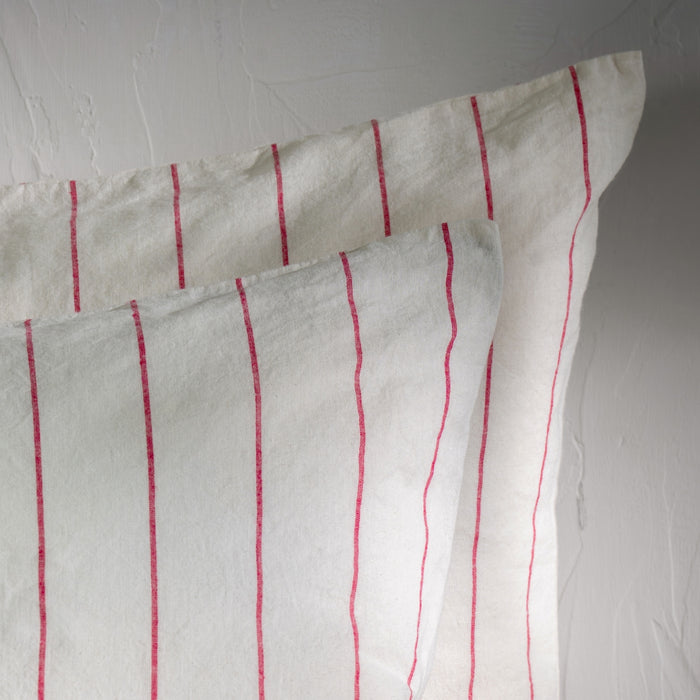 White/Fuchsia Pinstripe Linen Cotton Blend Bedding