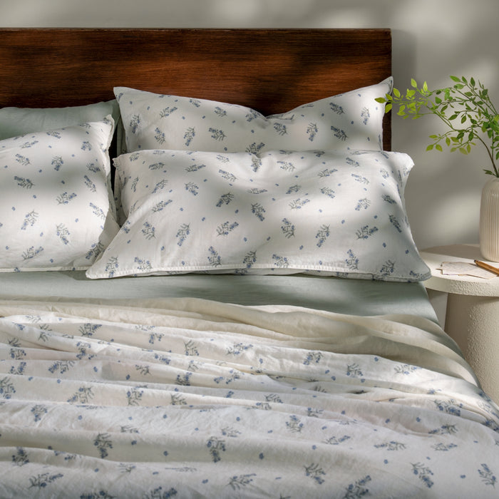White/Green Wild Flower Linen Cotton Bedding and Bed Sheets