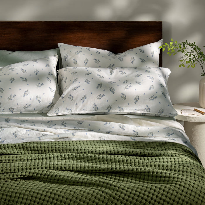 White/Green Wild Flower Linen Cotton Bedding and Bed Sheets