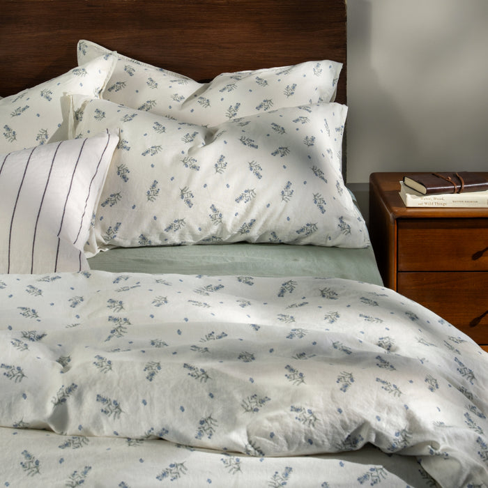 White/Green Wild Flower Linen Cotton Bedding and Bed Sheets
