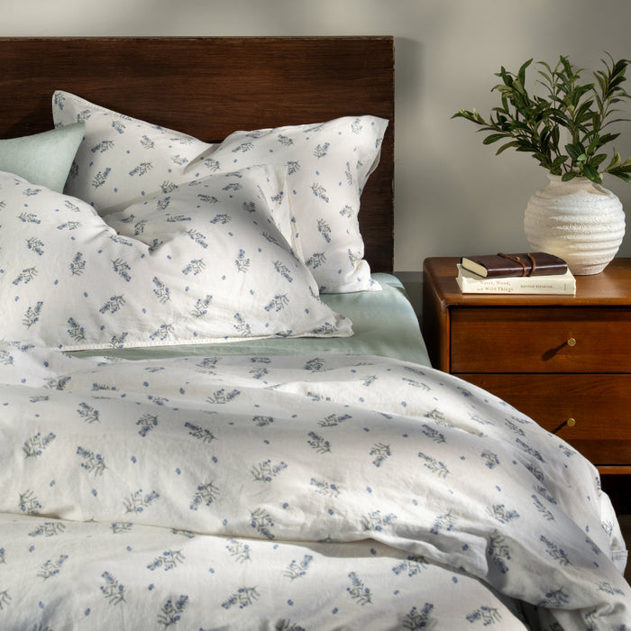 White/Green Wild Flower Linen/Cotton Duvet Sets