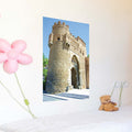 24 inch decal of Moors Arch in Toledo Spain installed on a wall above a girls bed with teddy bear