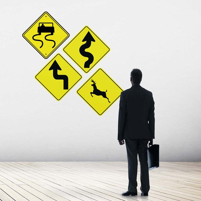 36 inch Winding Road Sign Wall Decal Installed on Wall