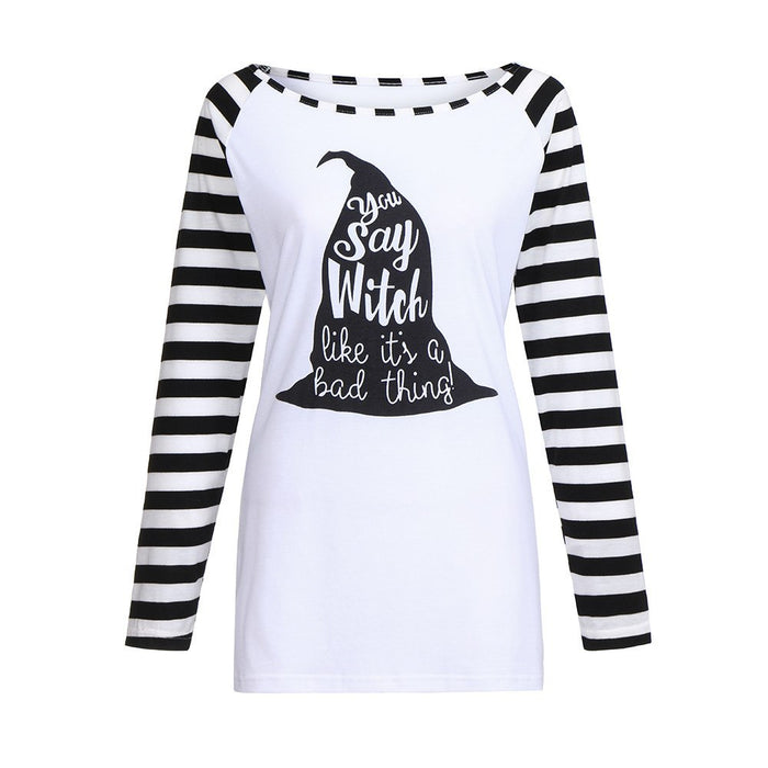 Womens Long Sleeve Striped Halloween Blouse