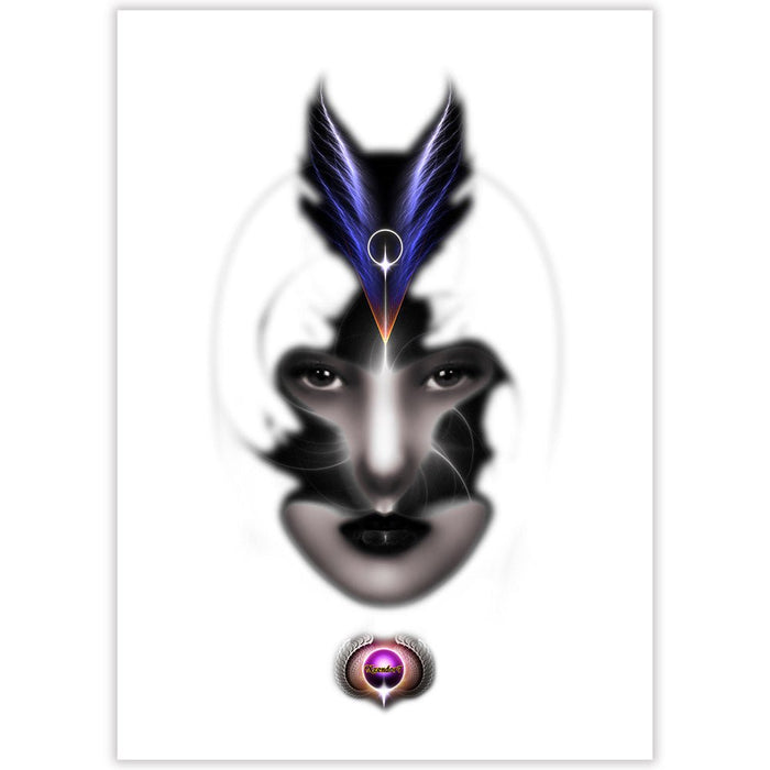 Fantasy mystic woman wearing a feather headpiece gloss poster printed | Wallhogs