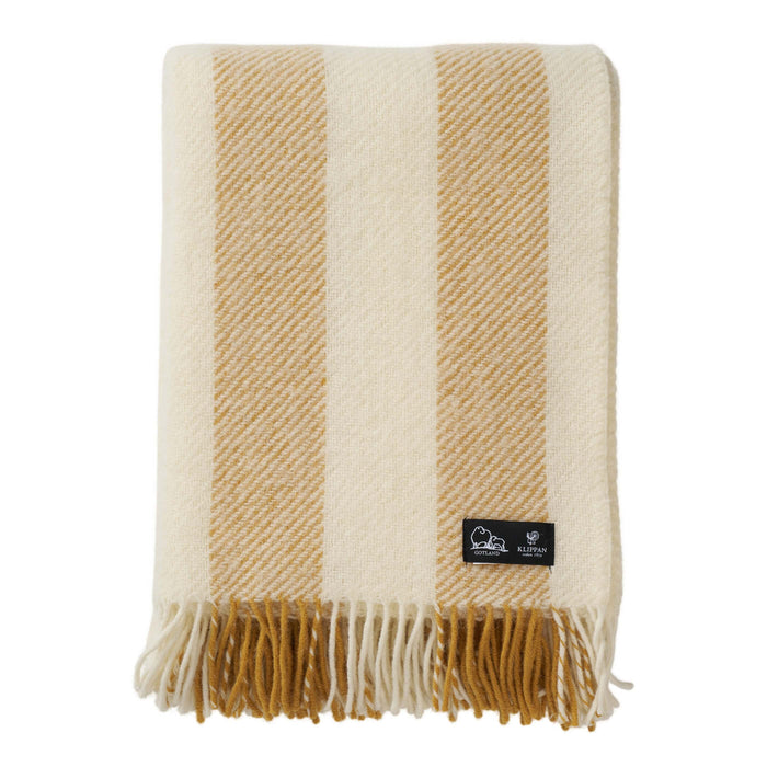 Yellow Ochre Brushed Wool Stripe Throw - breathable, detail view 1 | Soak and Sleep