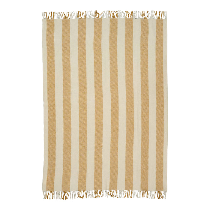 Yellow Ochre Brushed Wool Stripe Throw - breathable, detail view 2 | Soak and Sleep